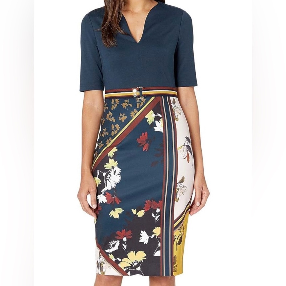 Ted Baker Navy Blue Dress with Gold Zip Detail
